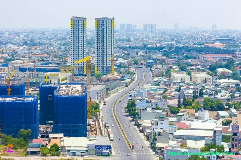 Đường Thống Nhất thành phố Dĩ An nhìn từ trên cao