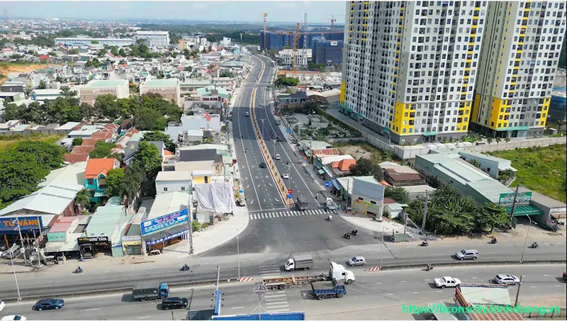 Đường Thống Nhất thành phố Dĩ An nhìn trên cao từ QL 1K