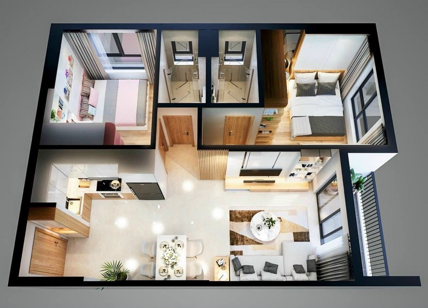 Thiết kế căn hộ 2PN 2WC tại dự án Bcons City