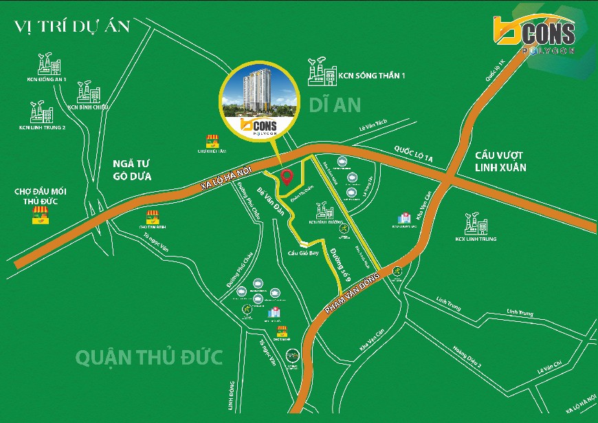Vị trí dự án căn hộ Bcons Polygon