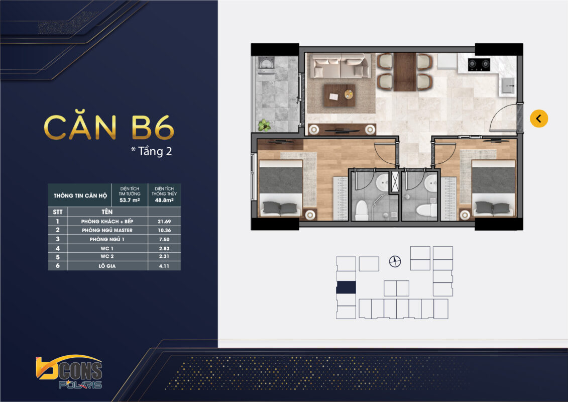 Thiết kế căn B6 Bcons Polaris