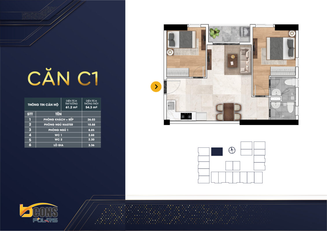 Thiết kế căn C1 Bcons Polaris