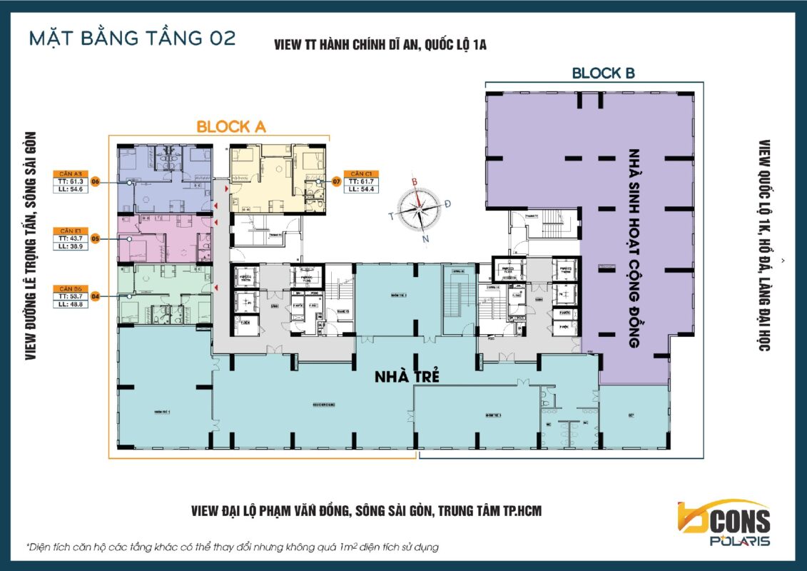 Mặt bằng tầng 2 Bcons Polaris