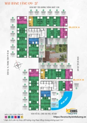 Mặt bằng tầng 9 - 27 tháp Bcons City