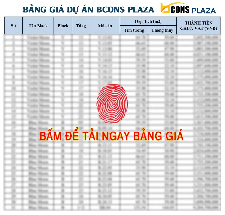 Bảng giá dự án Bcons Plaza