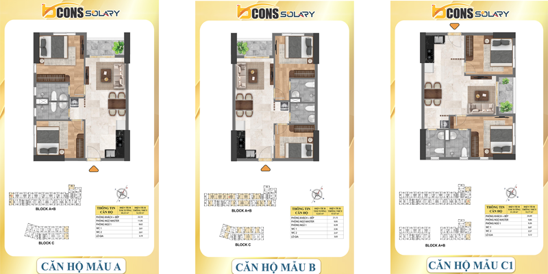 Căn hộ mẫu A-B-C1 Bcons Solary