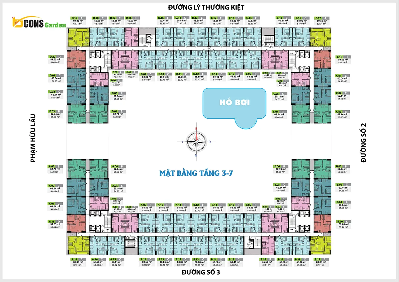 Mặt bằng tầng 3-7