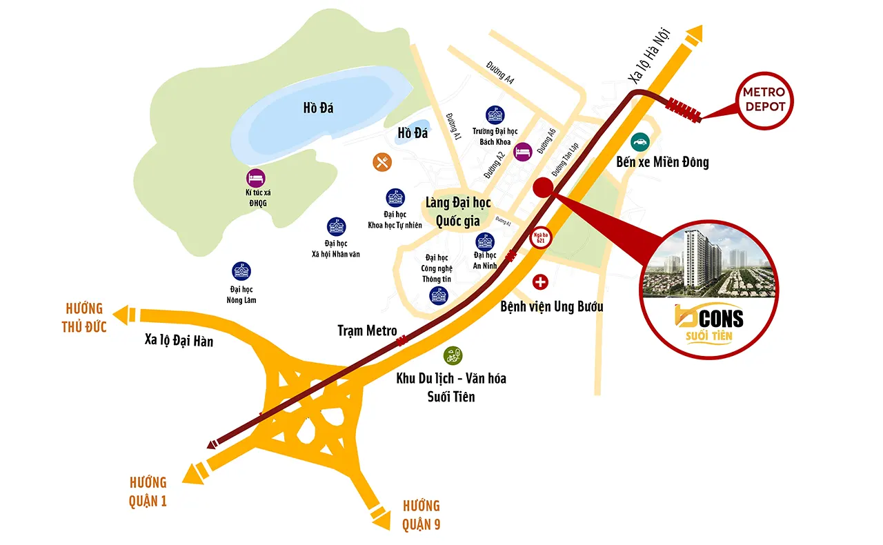 Vị trí căn hộ Bcons Suối Tiên