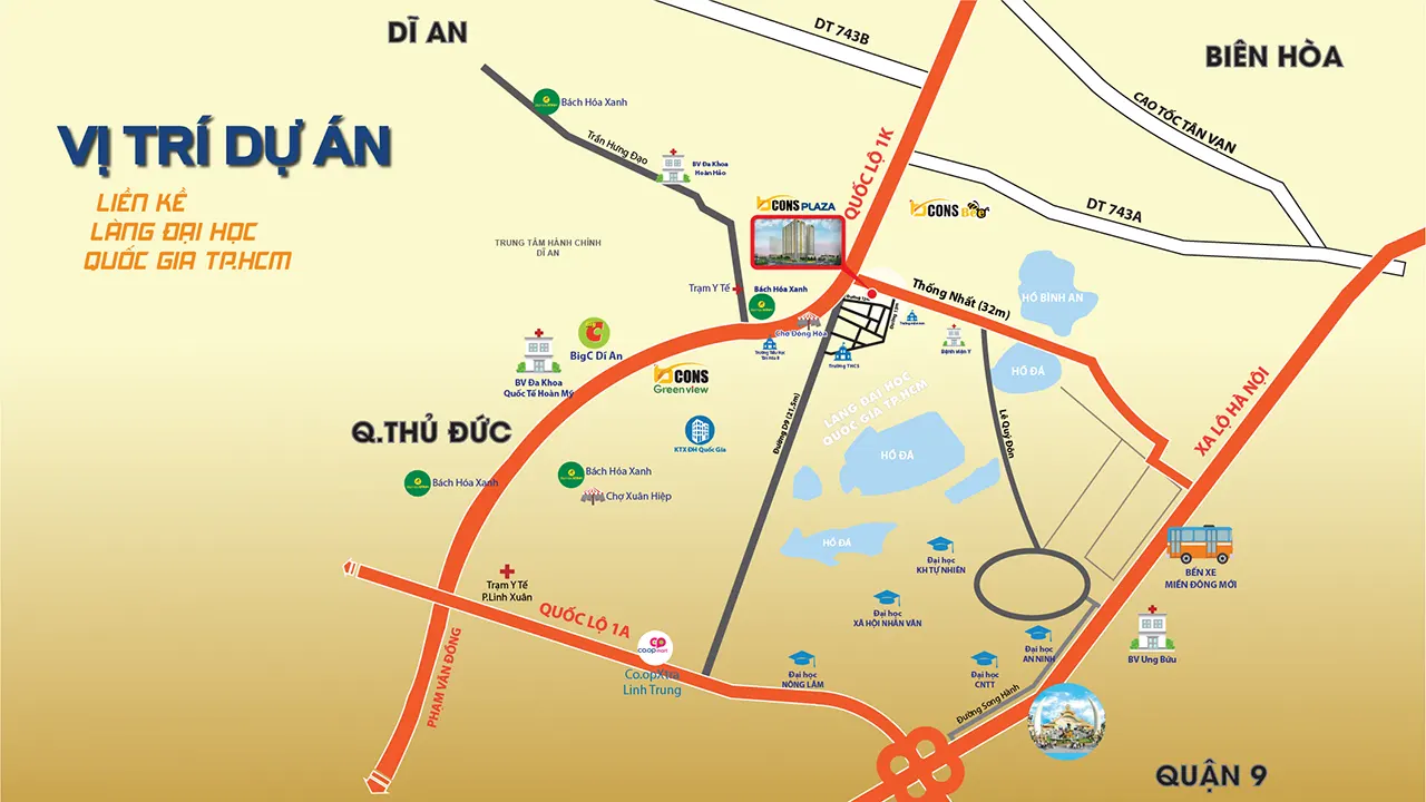 Vị trí dự án Bcons Plaza