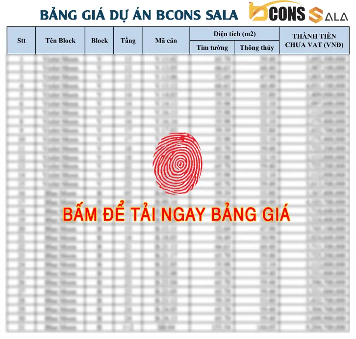 Bảng giá dự án Bcons Sala