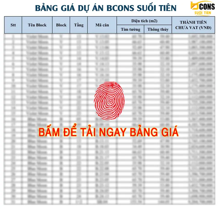 Tải bảng giá bán dự án Bcons Suối Tiên