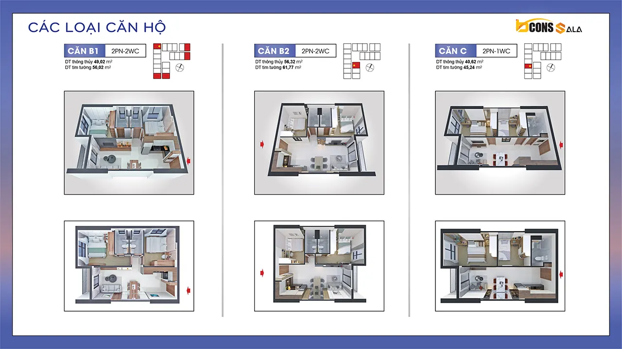 Các loại thiết kế căn hộ Bcons Sala