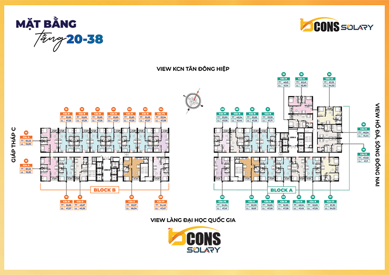 Mặt bằng tầng điển hình 20 - tầng 38 Bcons Solary