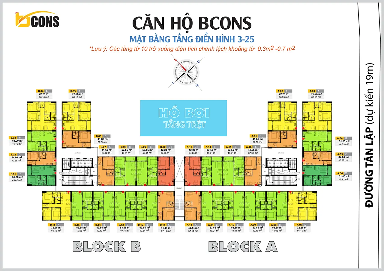 Mặt bằng tầng 3 - 25 Bcons Miền Đông