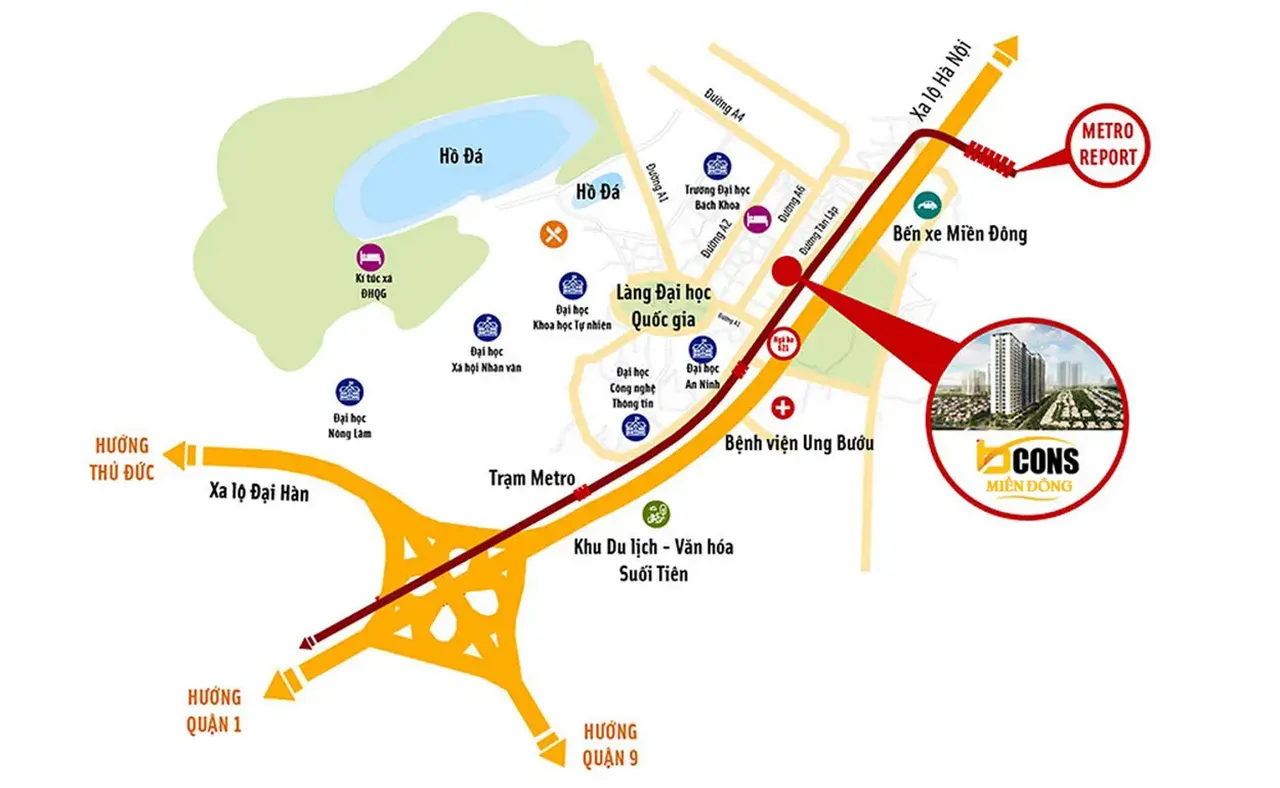 Vị trí dự án Bcons Miền Đông