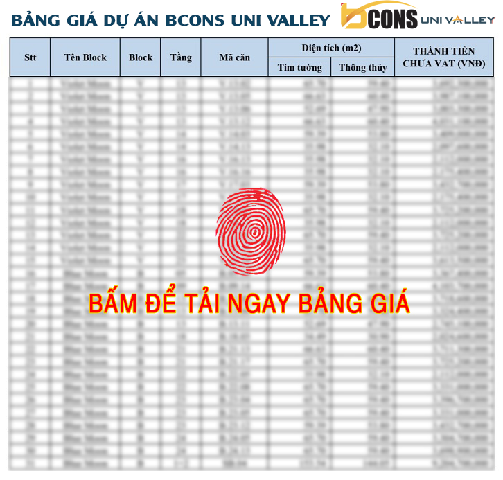 NHÀ PHỐ BCONS UNI VALLEY 1 Bảng giá dự án Bcons Uni Valley