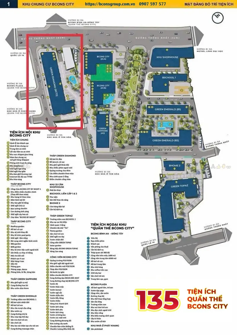 135 tiện ích tại Bcons City