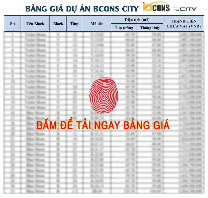 Bảng giá dự án Bcons City