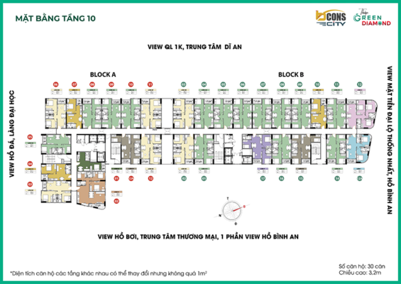 Mặt bằng Tầng 10 - Bcons City - Bcons Green Diamond