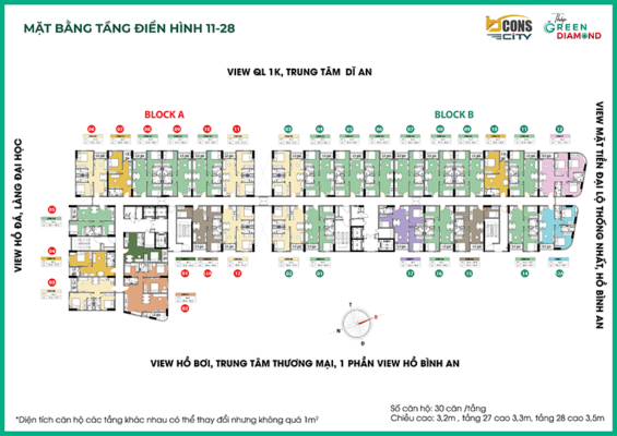Mặt bằng Tầng 11 - 28 - Bcons City - Bcons Green Diamond