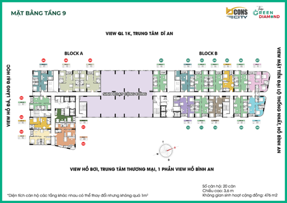 Mặt bằng Tầng 9 - Bcons City - Bcons Green Diamond