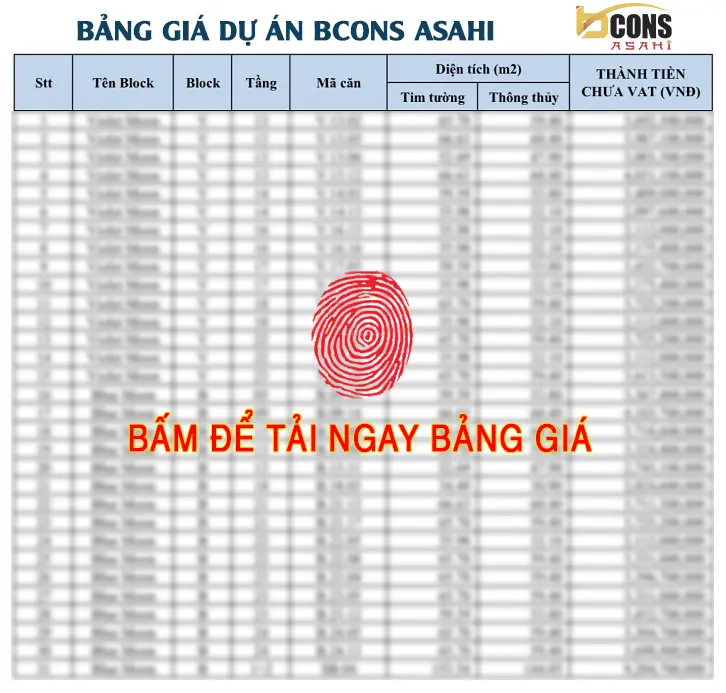 Price list for Bcons Asahi project