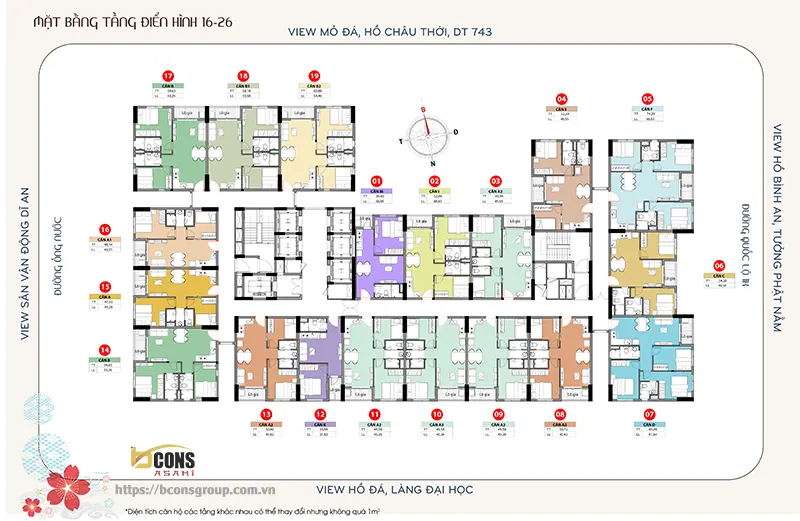 Mặt bằng tầng điển hình 16-26 Bcons Asahi