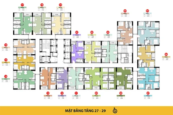 Mặt bằng tầng điển hình 27 - 29 Bcons Asahi