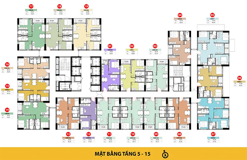 Mặt bằng tầng điển hình 5-15 Bcons Asahi