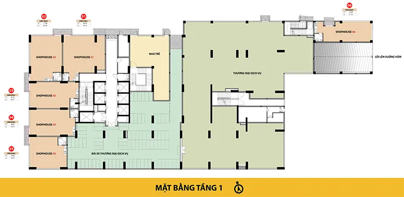 Mặt bằng tầng điển hình tầng 1 Bcons Asahi