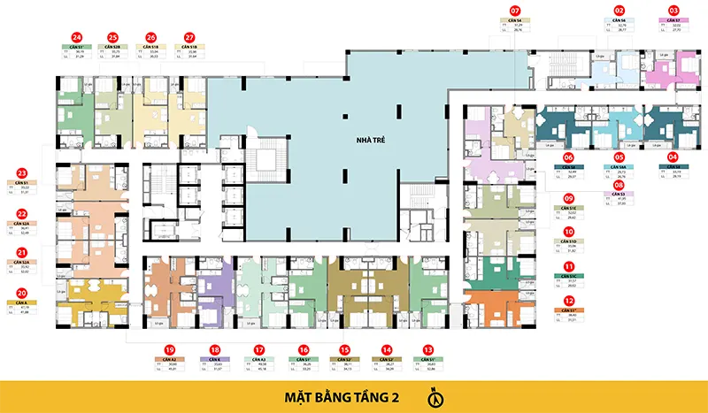 Mặt bằng tầng điển hình tầng 2 Bcons Asahi
