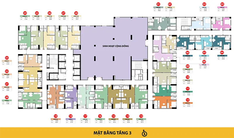 Mặt bằng tầng điển hình tầng 3 Bcons Asahi