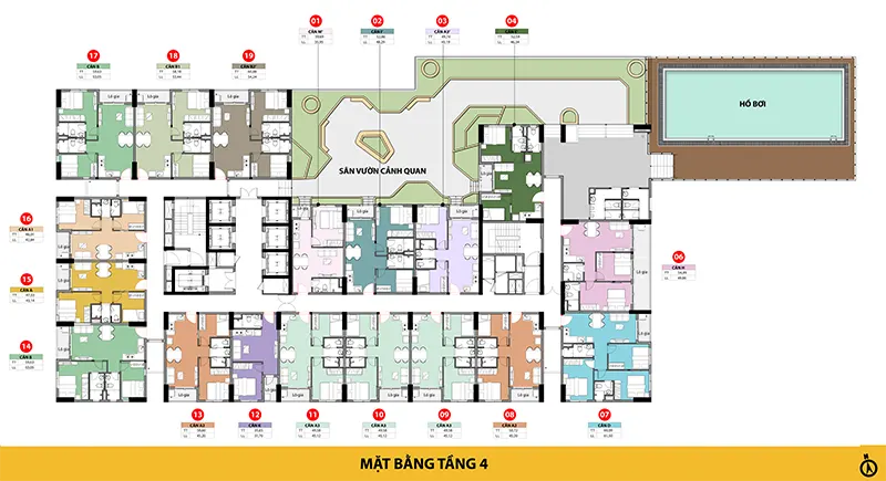 Mặt bằng tầng điển hình tầng 4 Bcons Asahi