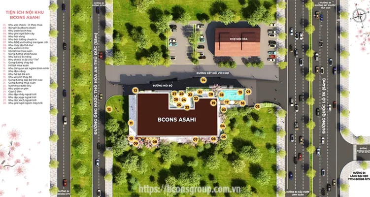 Mặt bằng tổng thể tiện ích nội khu Bcons Asahi