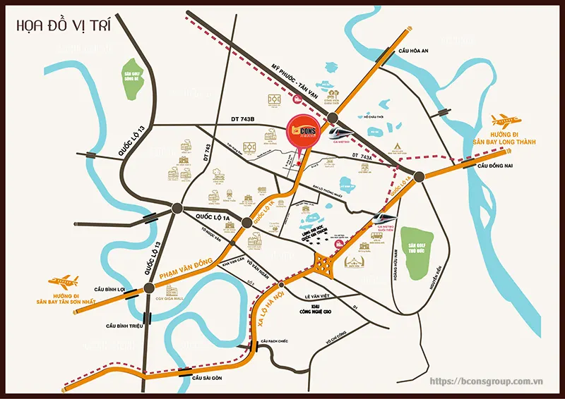 Sơ đồ vị trí dự án Bcons Asahi