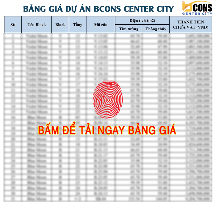 Bảng giá dự án Bcons Center City