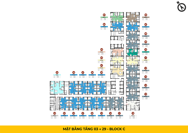 Mặt bằng Block C Bcons Center City tầng 03 - tầng 29