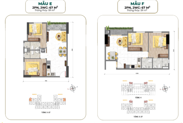 Mẫu căn hộ E - F Bcons Aria