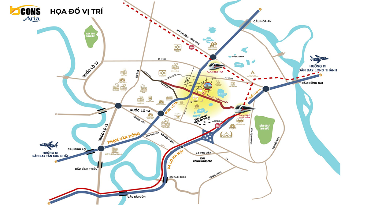 Vị trí dự án Bcons Aria