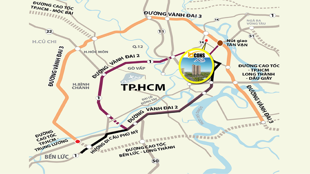 Vị trí kết nối của căn hộ chung cư Bcons Aria