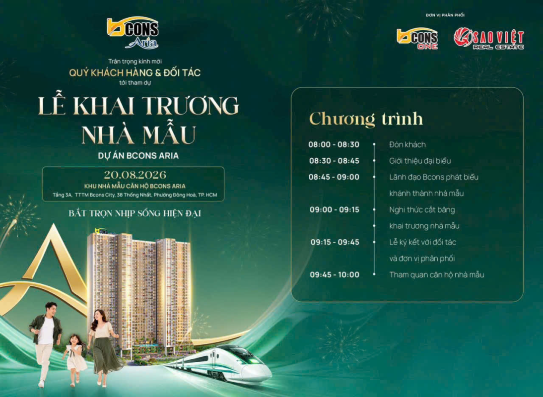 Thông tin buổi lễ khai trương nhà mẫu Bcons Aria